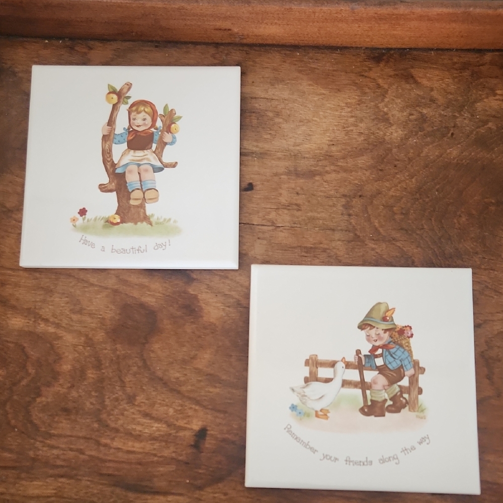 Vintage Hyalyn Wall Plaques / Tiles with  Hummel Children Illustrations